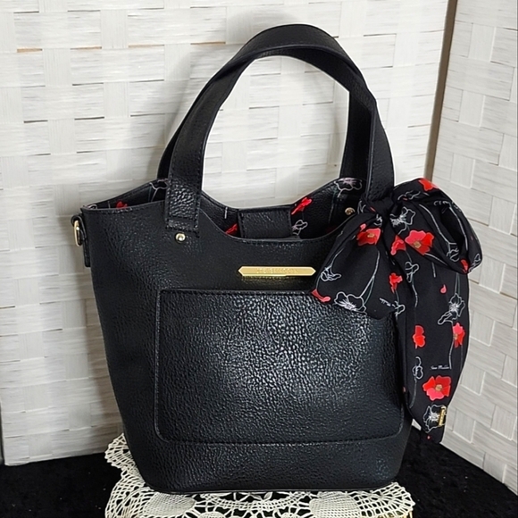 👉STEVE MADDEN BREECE BLK SATCHEL BAG W/ COLORFUL SCARF, STRAPS & POUCH ~VEGAN - Picture 2 of 11